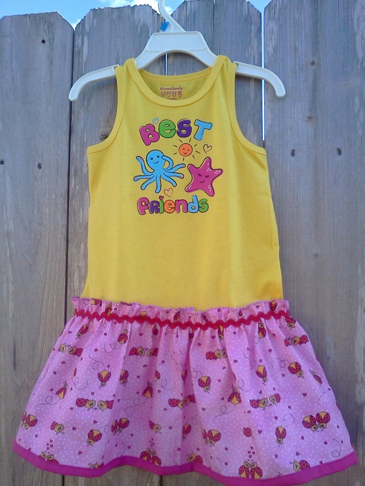 Upcycled Girl's Yellow Tank Top, Lady Bug Dress, Size 3t