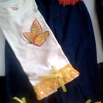 2 Piece Butterfly T-shirt And Ruffle Pants Outfit With Crochet Trims on ...